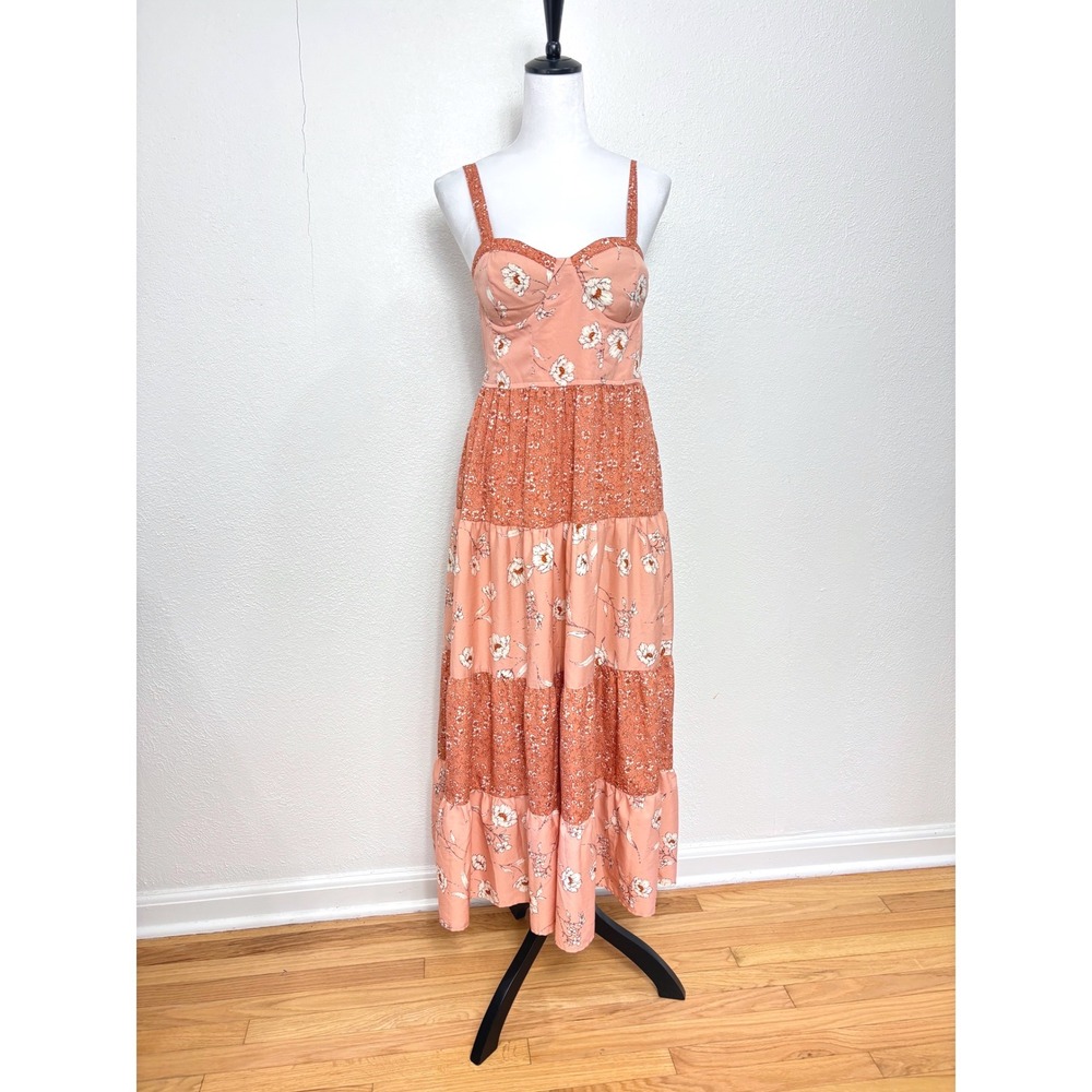 Land Of The Free Floral Striped Sleeveless Tiered Maxi Dress Size Large Boho